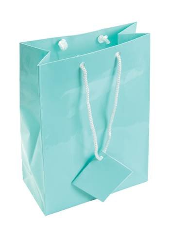 teal blue glossy shopping totes size (e)